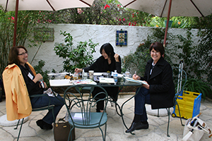 R to L: Clara Josephs, Akiko Enokido and Janice Sharp demonstrate in the Secret Garden, © DB Shaw 2010