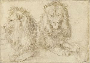 Albrecht Dürer, Two seated lions, 1521, silverpoint on paper prepared with a light tone, located in Kupferstichkabinett Berlin. Downloaded from Wikimedia Commons: this work is in the public domain in the United States and in its country of origin and other countries and areas where the copyright term is the author's life plus 100 years or less.