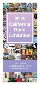 Cover of the Call for Entries PDF brochure for "2016 California Open Exhibition" at TAG Gallery, in Bergamot Station Arts Center, Santa Monica, California.