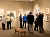Guests enjoying the "Out of the Woods" exhibition.