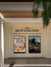 Signage at the front entrance of The Huntington Library, Art Collections, and Botanical Gardens.