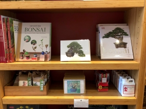 Asuka Hishiki's notecard in The Huntington Store on display in the Bonsai area of the Store.